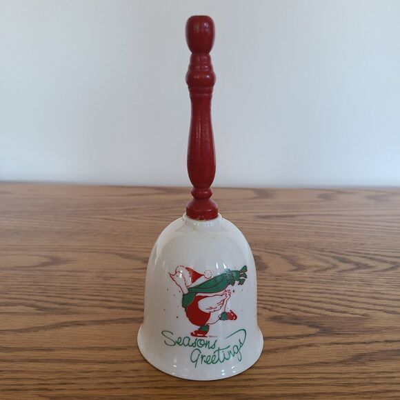 Vintage Giftco Christmas Porcelain "Seasons Greetings" Dinner Bell Skating Goose - Picture 2 of 10